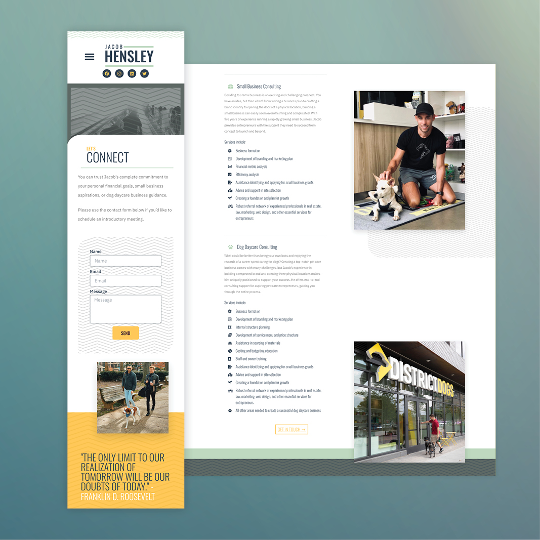 Personal consulting website screengrabs for responsive screens