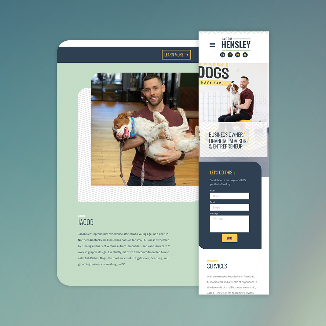 Personal consulting website screengrabs for responsive screens